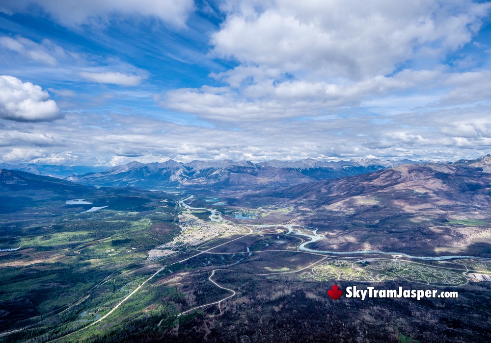 Beautiful High Altitude View of Jasper Town and Mountains