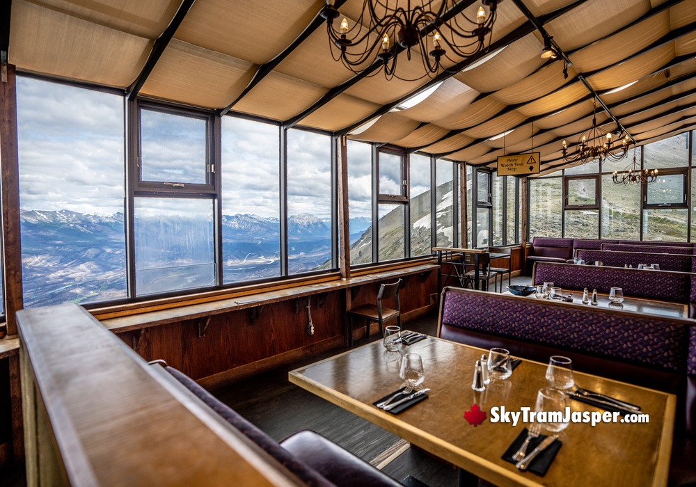 Cafe Booth Seating Chandelier Mountain Views